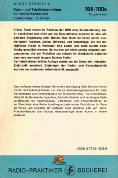 Daten- und Tabellensammlung für Radiopraktiker und Elektroniker - Herbert G. Mende - 1971
