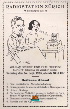 Radiostation Zürich 1925 - Diese Postkarte aus Berlin-Wilmersdorf vom 03.12.1925 enthält eine handschriftliche Nachricht und ist ein historisches Dokument der damaligen Radiogeschichte. Unterschrieben von William Schüff selber!