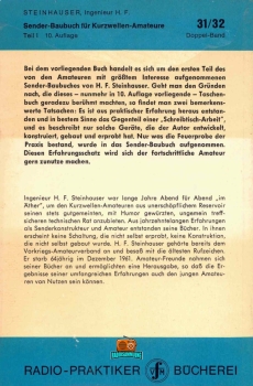 Sender-Baubuch für Kurzwellen-Amateure - H. F. Steinhauser - 10. Auflage - 1970